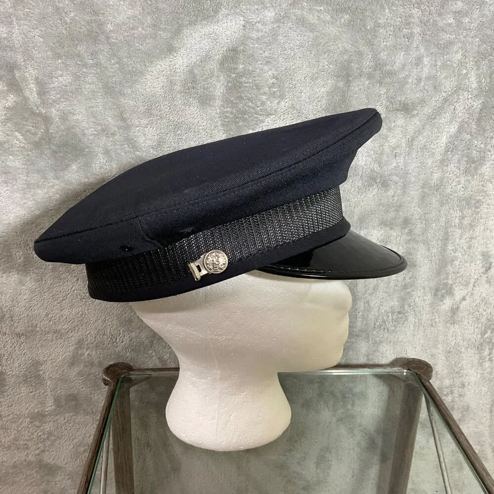 5 Star Police Hat Midway Cap Co. Black Strap Silver P Button size 7 3/8